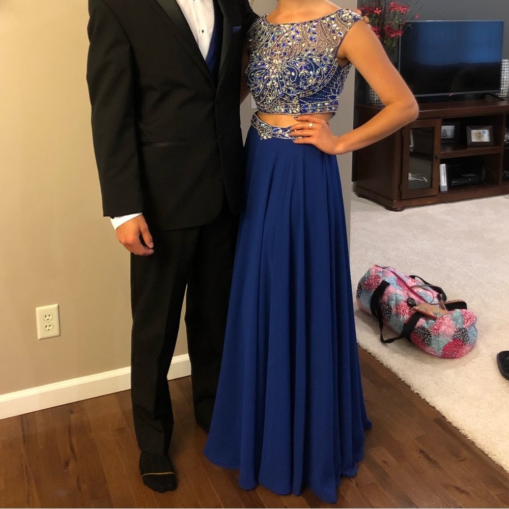Rachel Allan Royal Blue Beaded Two-Piece Dress
